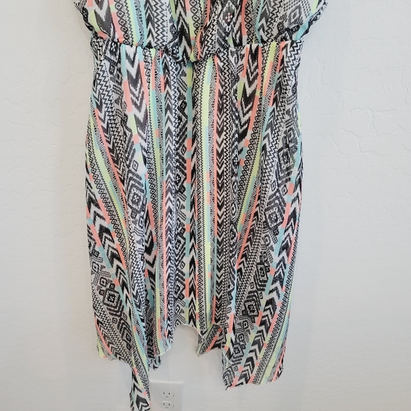 No Boundaries Asymmetrical Hem Aztec Print Multicolored Dress Size Large - Picture 7 of 14
